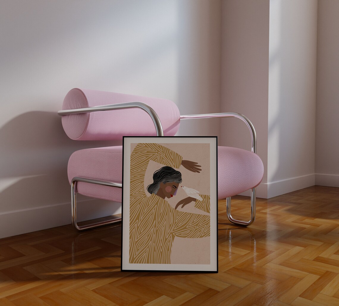 Woman With The Bird Minimalist Portrait Art Print - Image 3