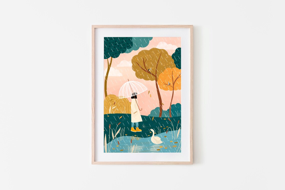 Autumn Walk Illustrated Landscape Art Print