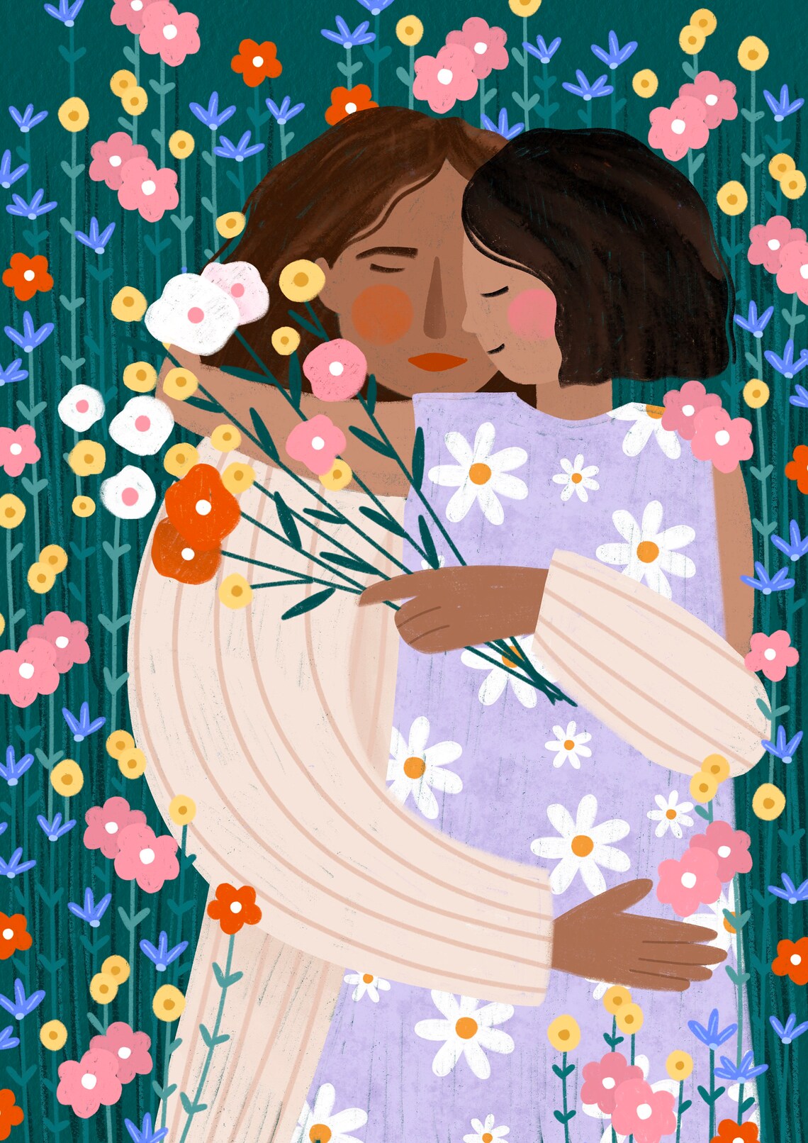 Mother And Daughter In The Wildflower Garden Art Print - Image 3