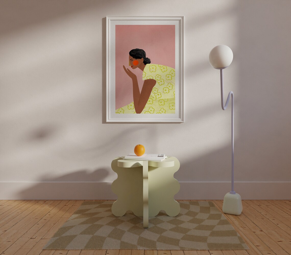 Woman In Yellow Floral Dress Summer Portrait Illustration Poster - Image 2