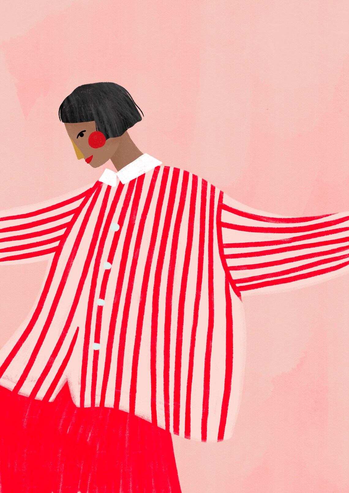 Woman With Red Skirt Line Art Portrait Print - Image 4