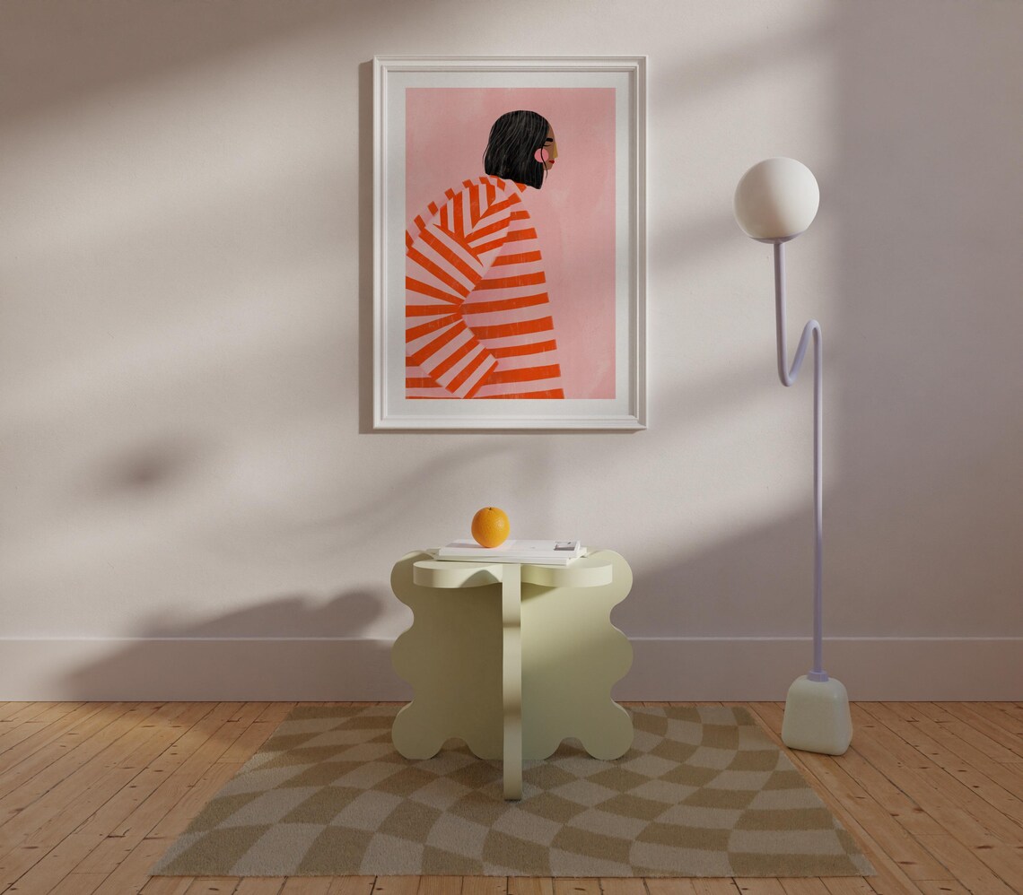 Woman With Orange Stripes Art Print, Minimal Portrait - Image 2