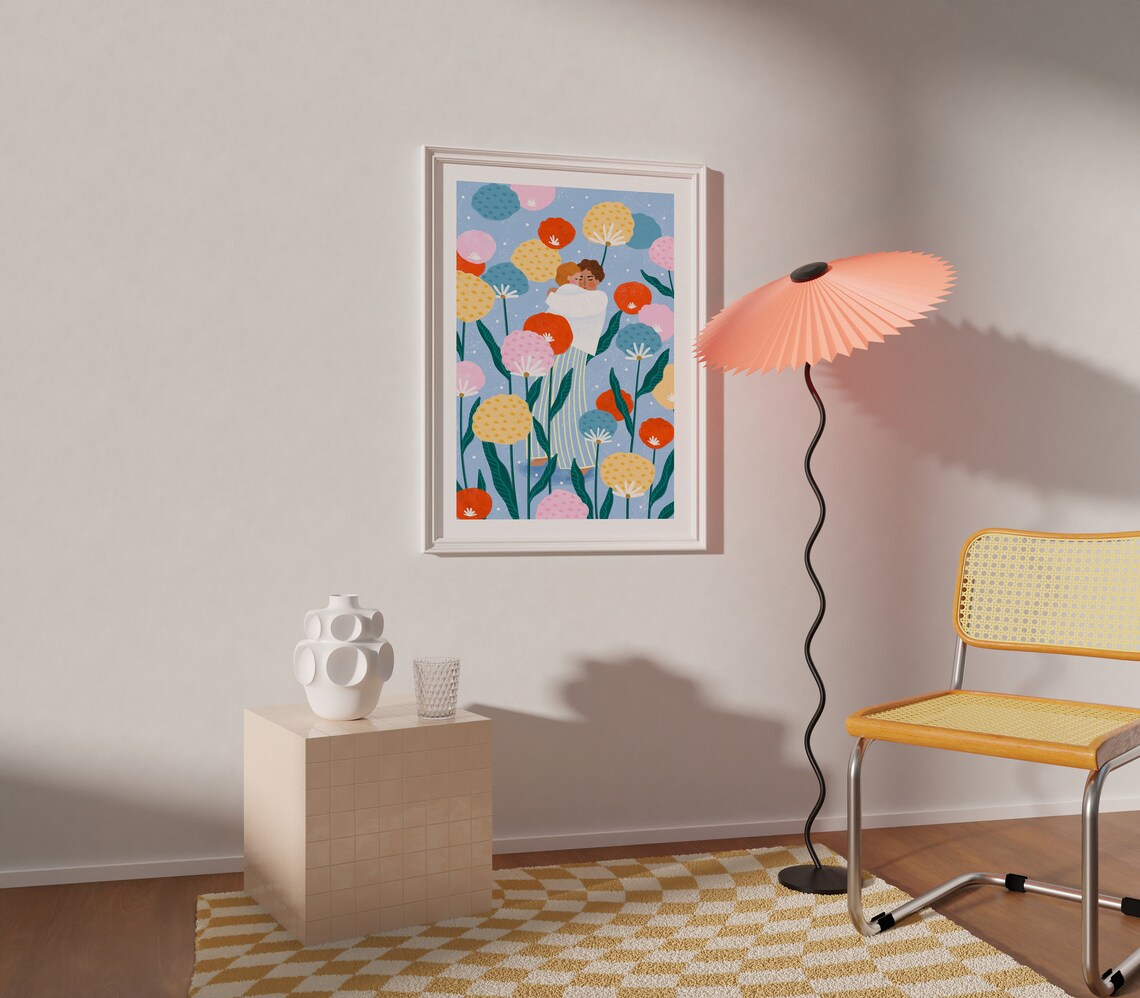 Mum Baby In Floral Garden Art Print, Motherhood - Image 2