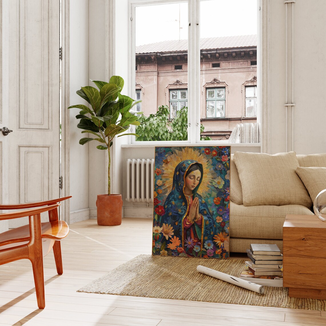 Mother of Mary Oil Painting Art Print, Catholic Prayer - Image 2