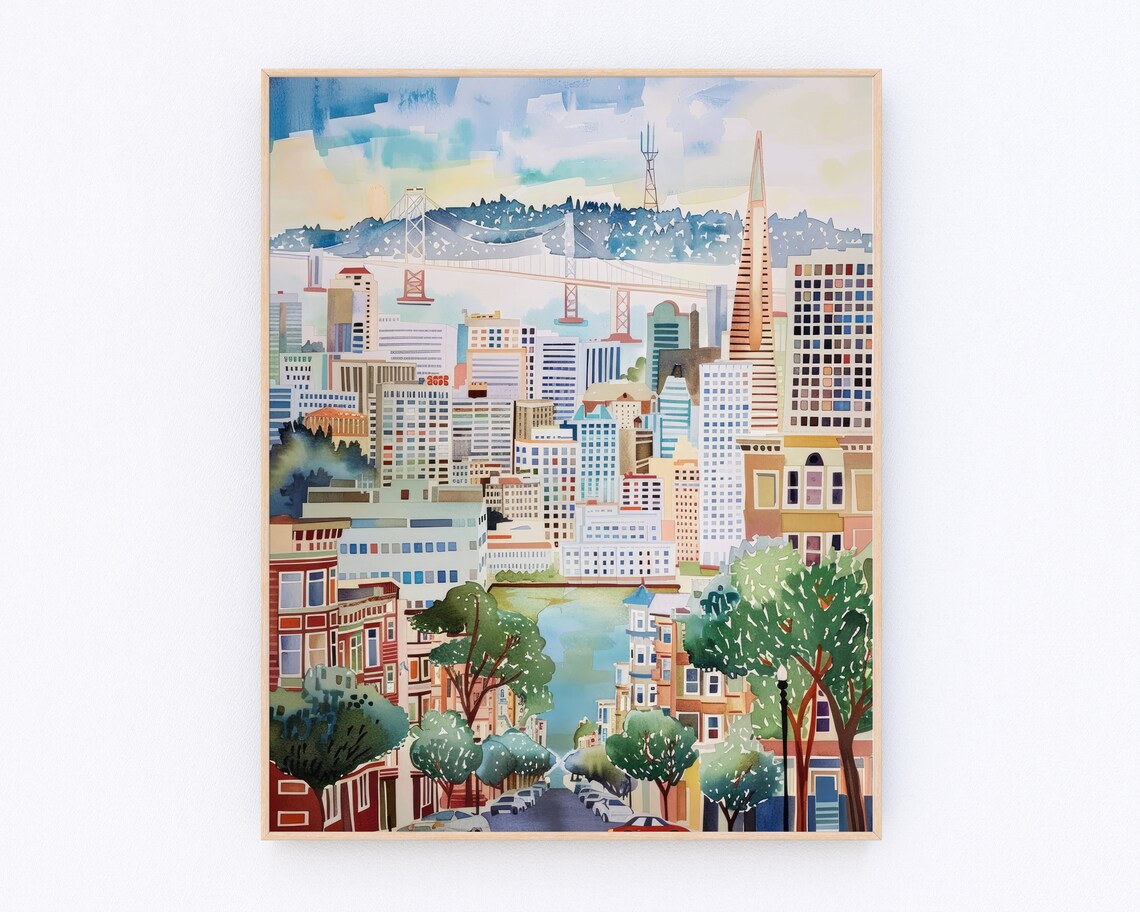 San Francisco Watercolor Painting California Landscape Poster Usa Travel Poster Travel Gift P506