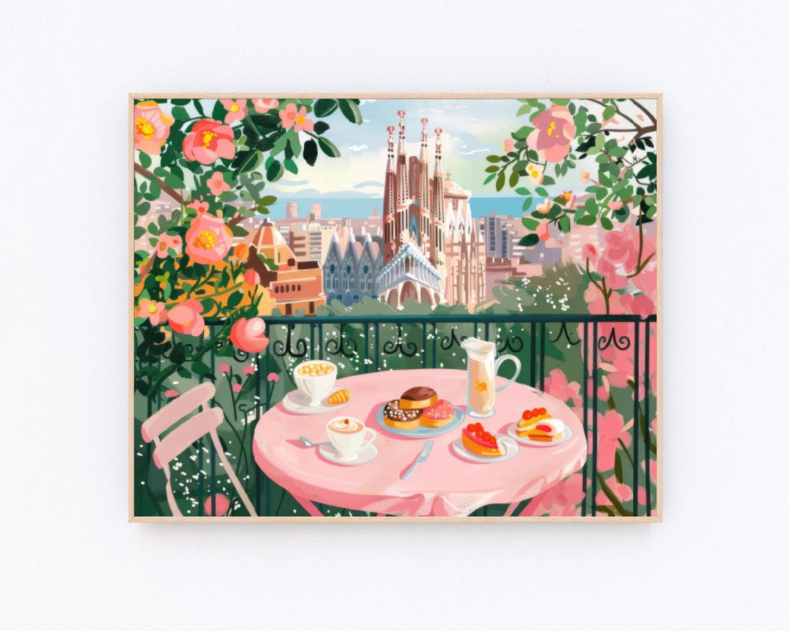 Barcelona Painting La Sagrada Familia Basilica Art Print Barcelona Landscape Poster Europe Print Travel Gift P682