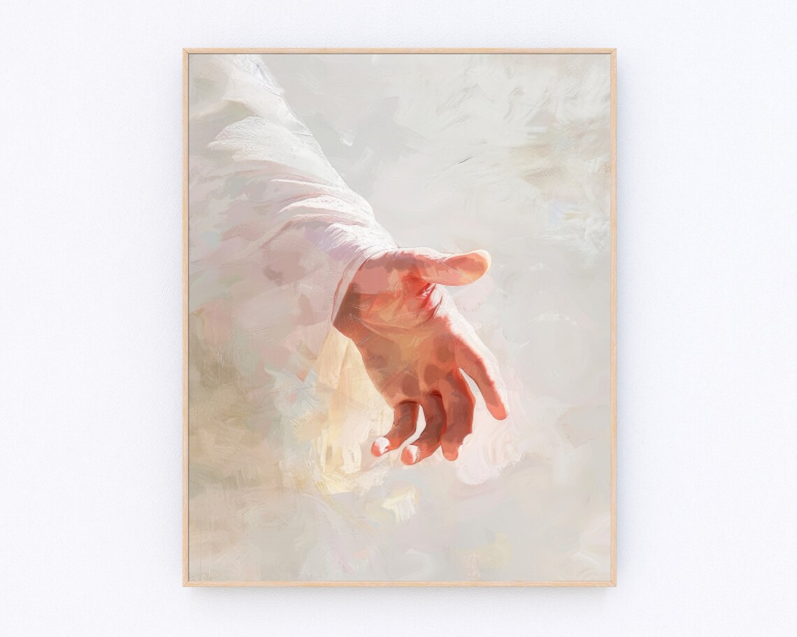 Hand of Jesus Christ Reaching Down Healing Wounds Painting Poster