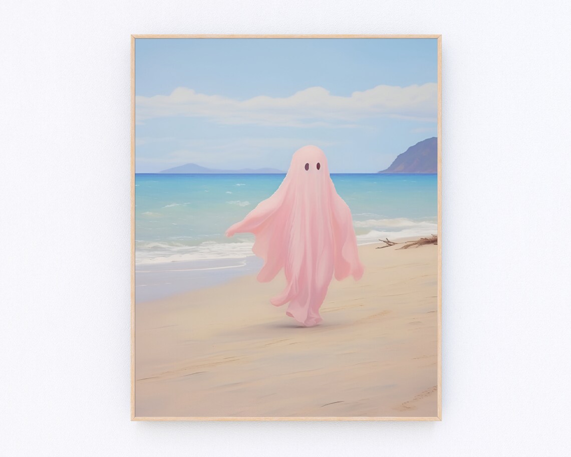 Ghost on Hawaii Beach, Coastal Halloween Art Print - Image 3