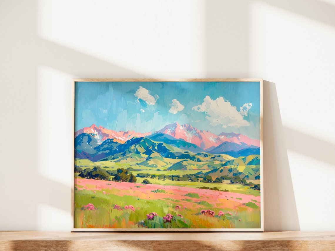 California Mountain Wildflower Meadow Oil Painting Wall Poster - Image 2