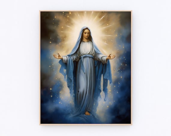 Our Lady in Blue Mantle Radiant Light Divine Catholic Wall Poster