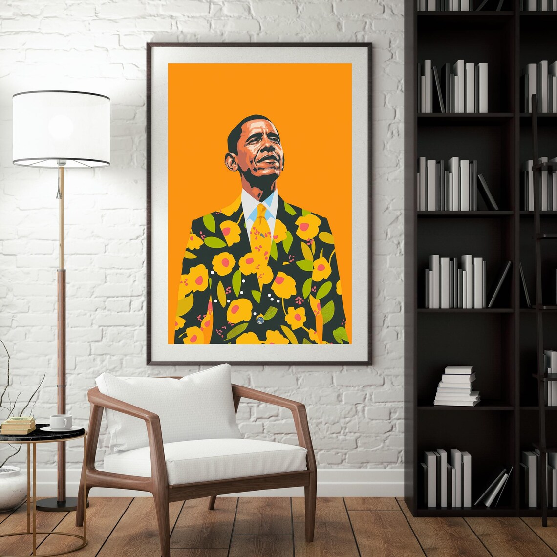 Barack Obama Floral Suit Pop Art Orange Portrait Modern Poster - Image 2