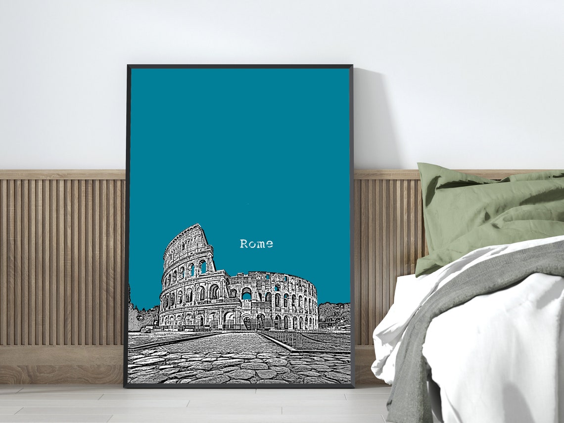 Roma Teal Pop Art Colosseum Ancient Landmark Sketch Print Decor - Image 3