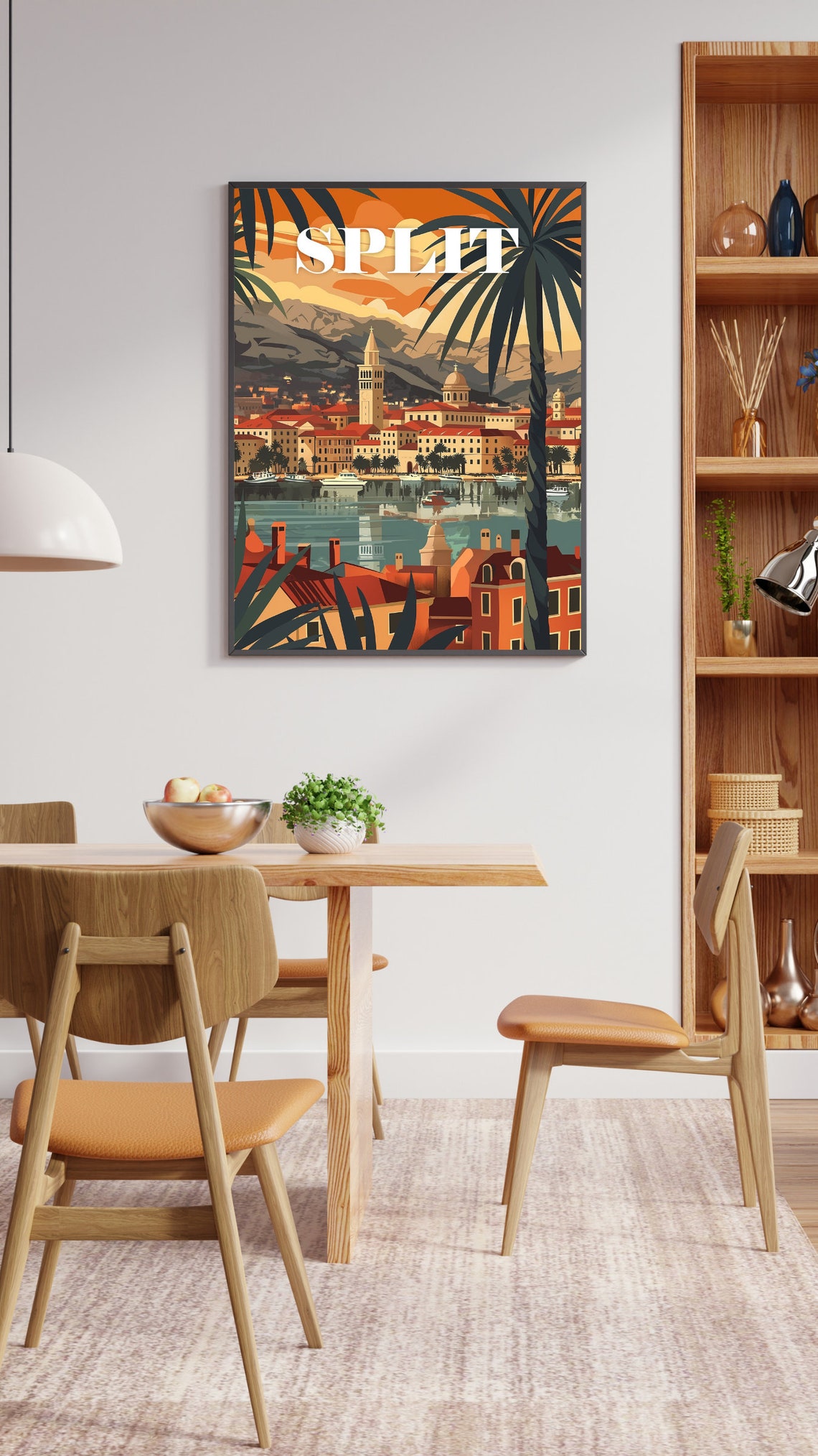 Split Croatia Sunset Harbor Illustrated Vintage Travel Poster Palm - Image 2