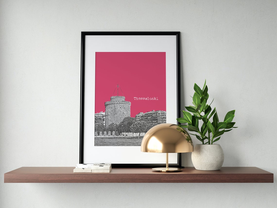 Thessaloniki White Tower Pink Pop Art Greece Landmark Poster - Image 4