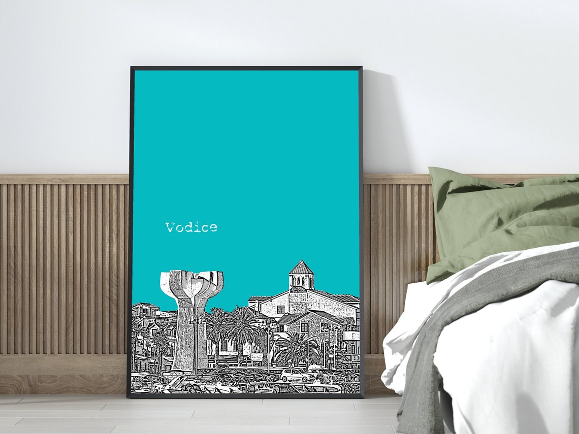Vodice Croatia Waterfront Color Block Poster With Custom Sky Color - Image 4