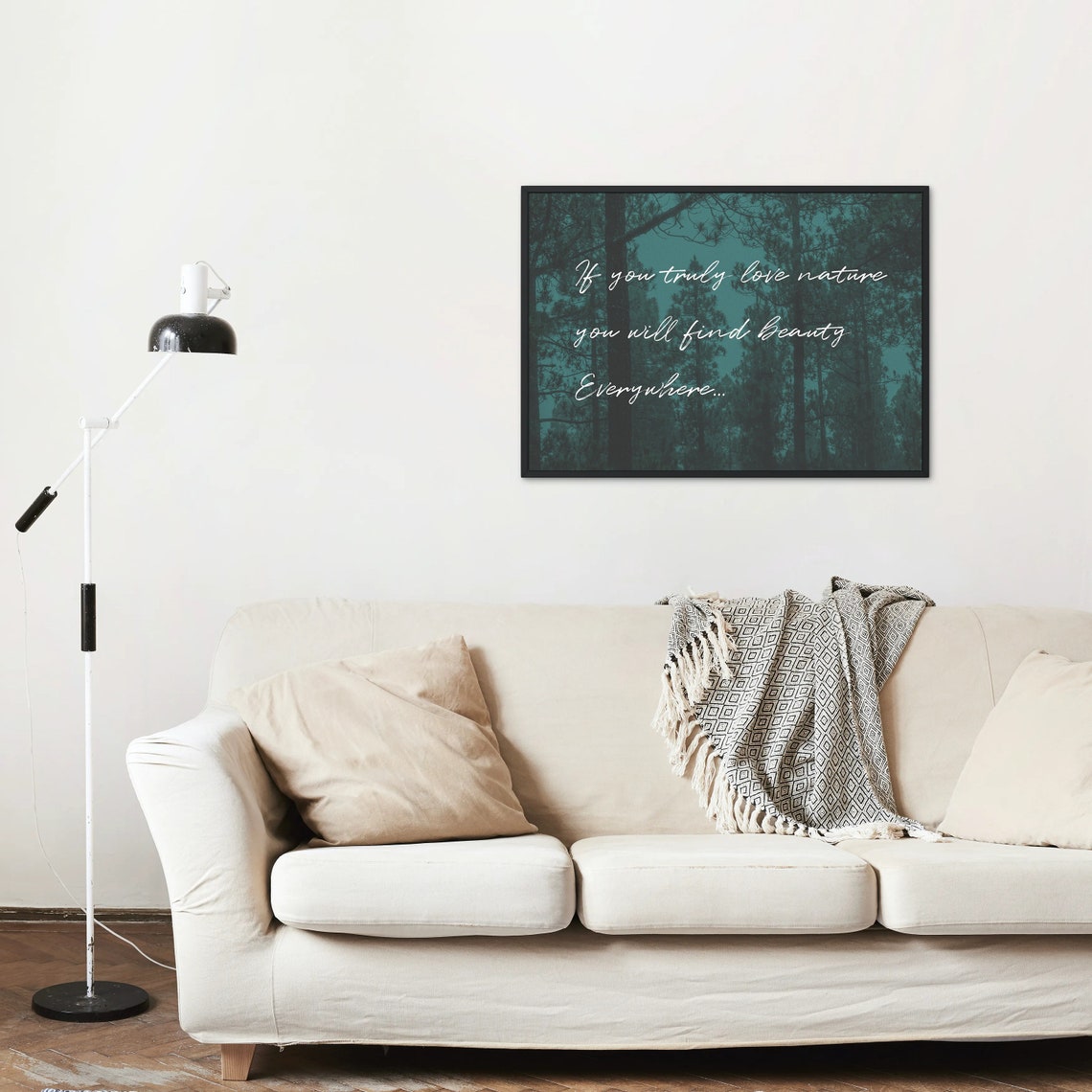 Find Beauty Everywhere Nature Quote Dark Pine Forest Horizontal Poster - Image 3