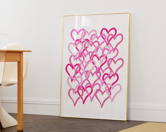 Abstract Hearts Art In Pink Preppy Y2k Blue Poster Trendy Posteraesthetic College Decor