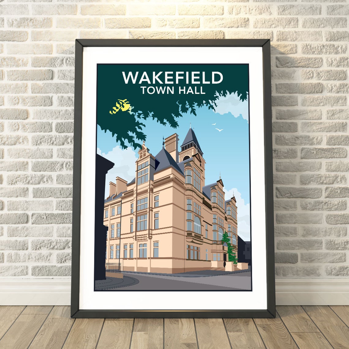 Wakefield Town Hall Yorkshire Retro Travel Landmark Art Poster