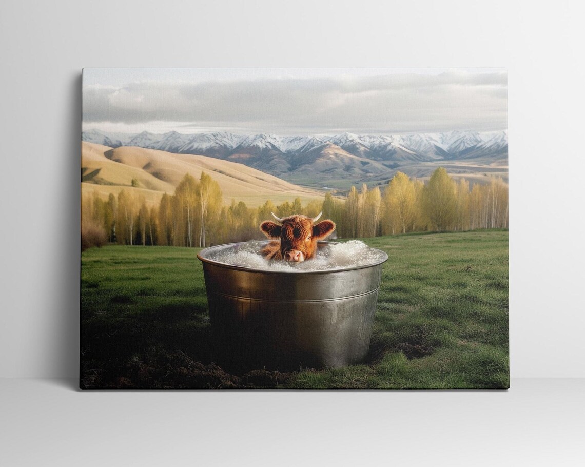 Highland Cow Funny Bathroom Rustic Wall Art