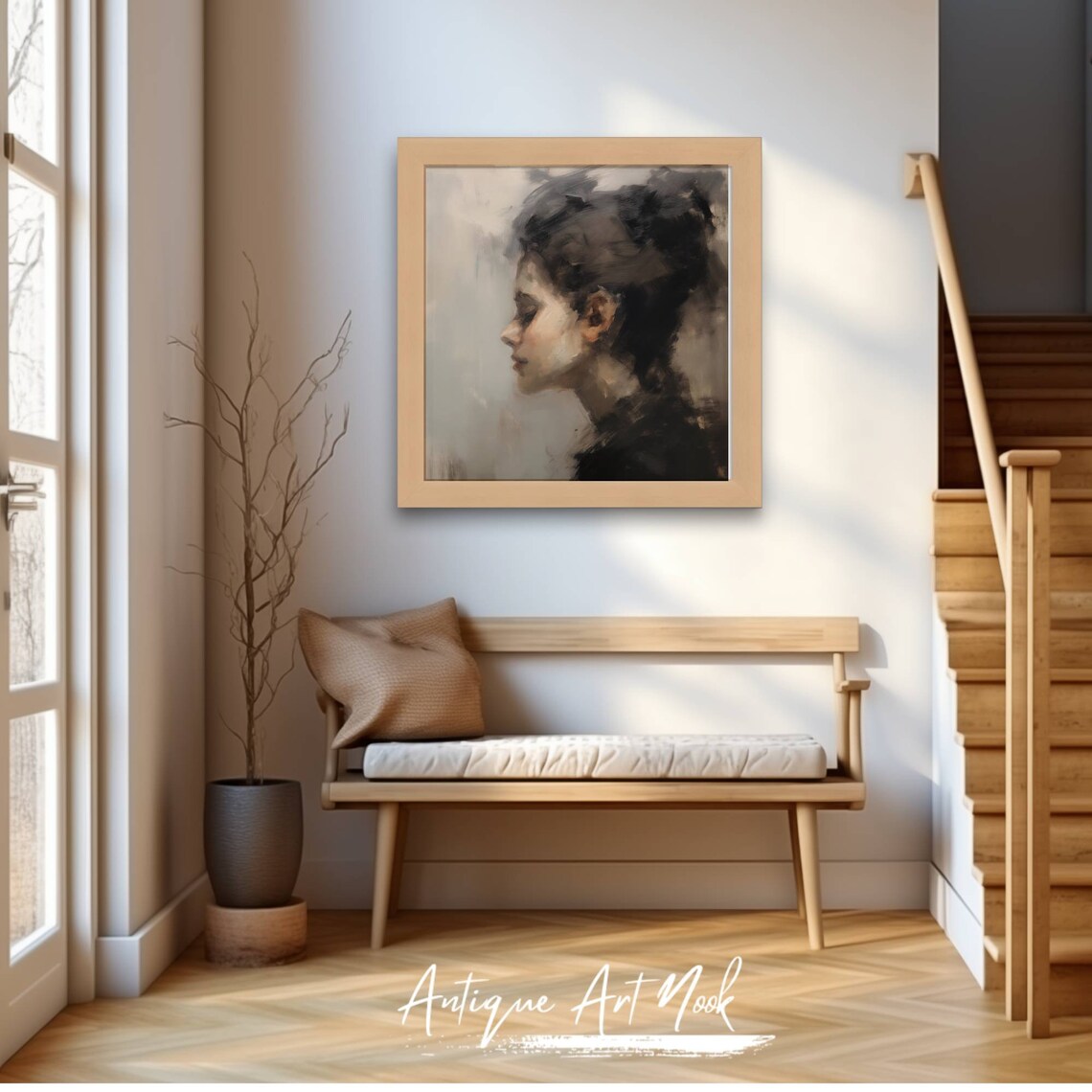 Moody Woman in Profile Loose Brushstroke Oil Portrait Painting Poster - Image 2