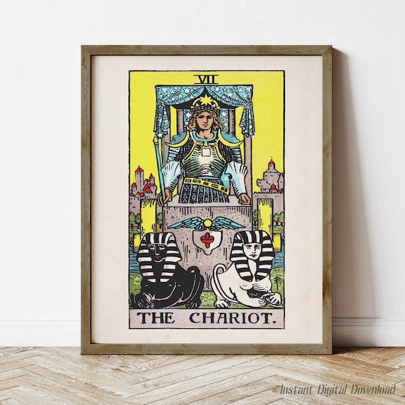 The Chariot VII Rider Waite Smith Vintage 1909 Tarot Card Art Print