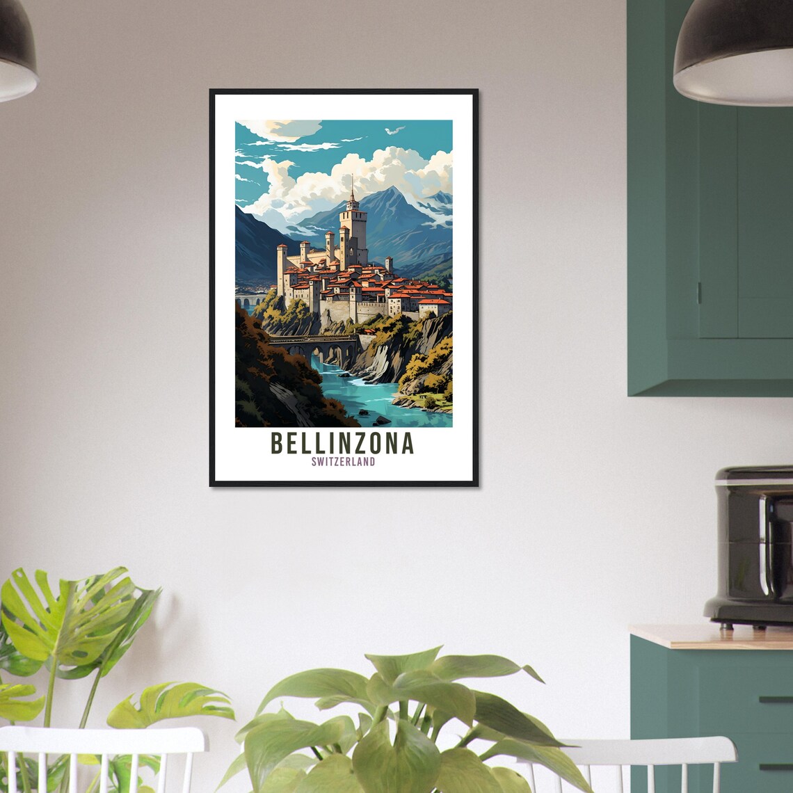 Bellinzona Switzerland Castle Travel Poster Hilltop Fortress View - Image 3