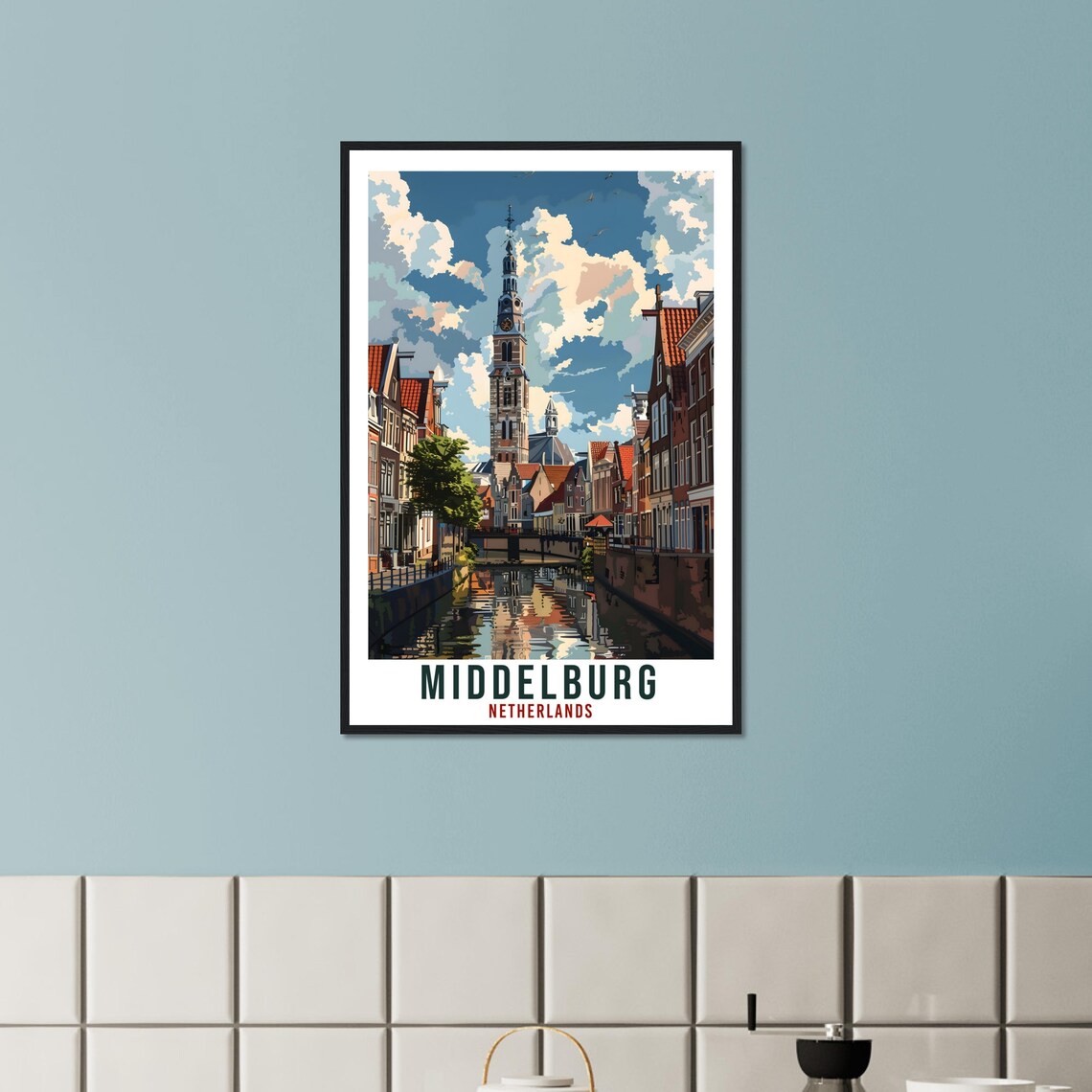 Middelburg Netherlands Historic Canal Church Tower Travel Poster - Image 2