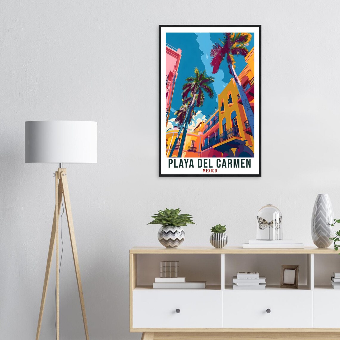 Playa del Carmen Mexico Riviera Maya Colorful Street Palms Sky View Poster - Image 2