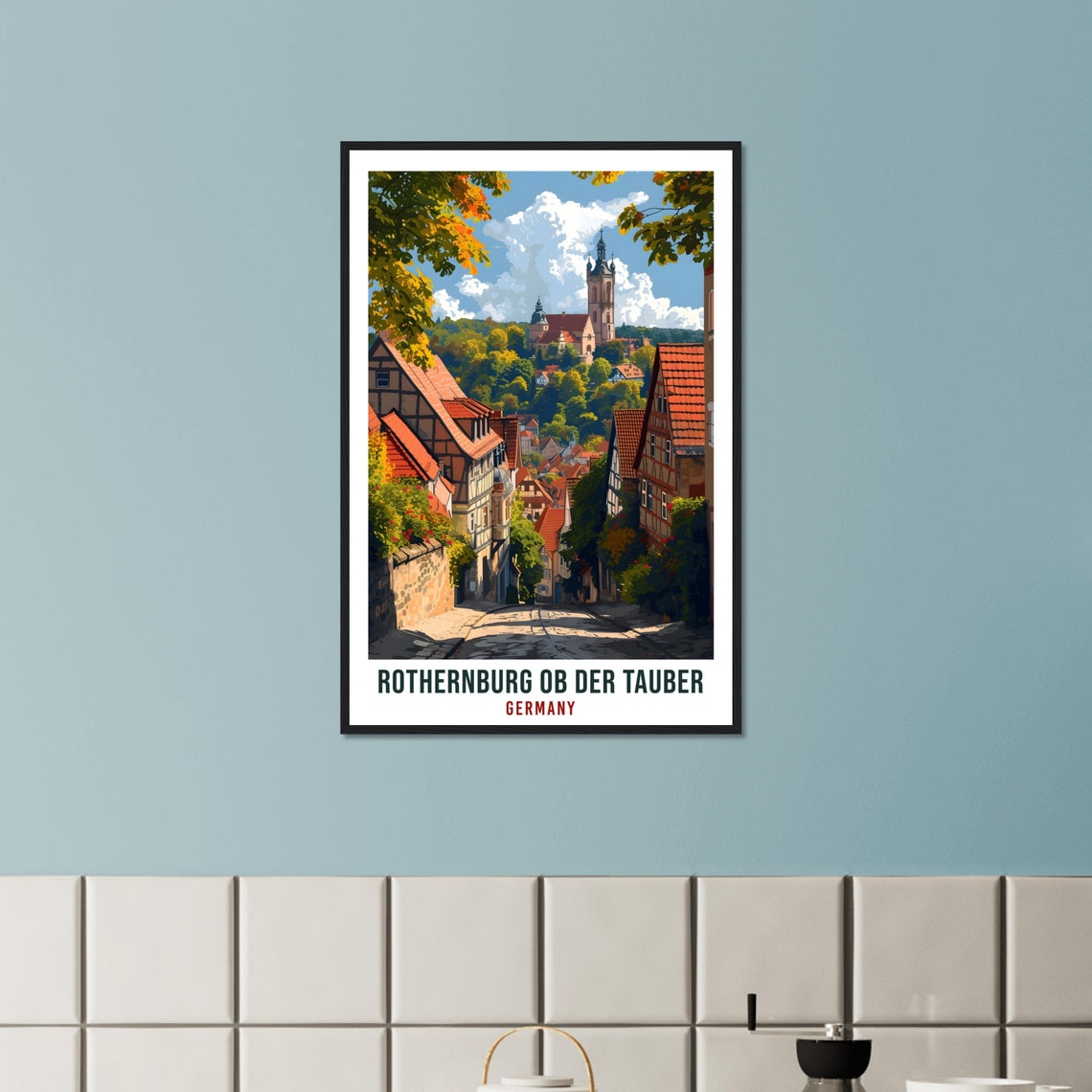Rothernburg Ob Der Tauber Travel Print German Wall Art Gift Wall Hanging Art Lover Germany Artwork Rothernburg Ob Der Tauber Travel Poster - Image 4