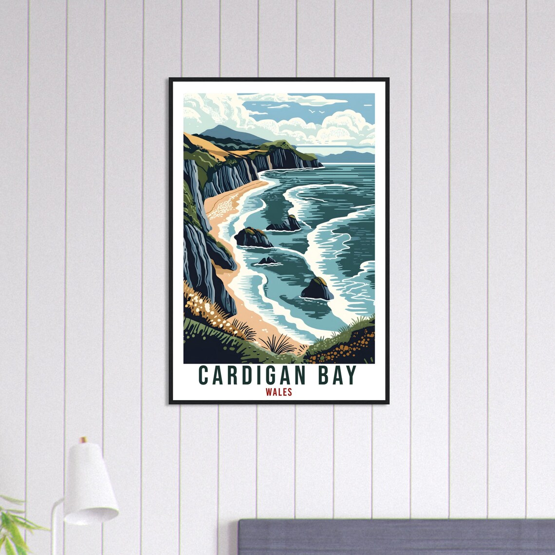Cardigan Bay Wales Travel Poster Cliffs Sea Beach Vintage Artwork - Image 3