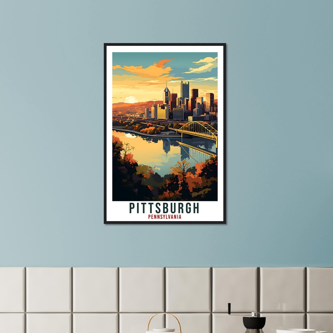 Pittsburgh Pennsylvania Vintage Sunset Skyline Travel Poster - Image 2
