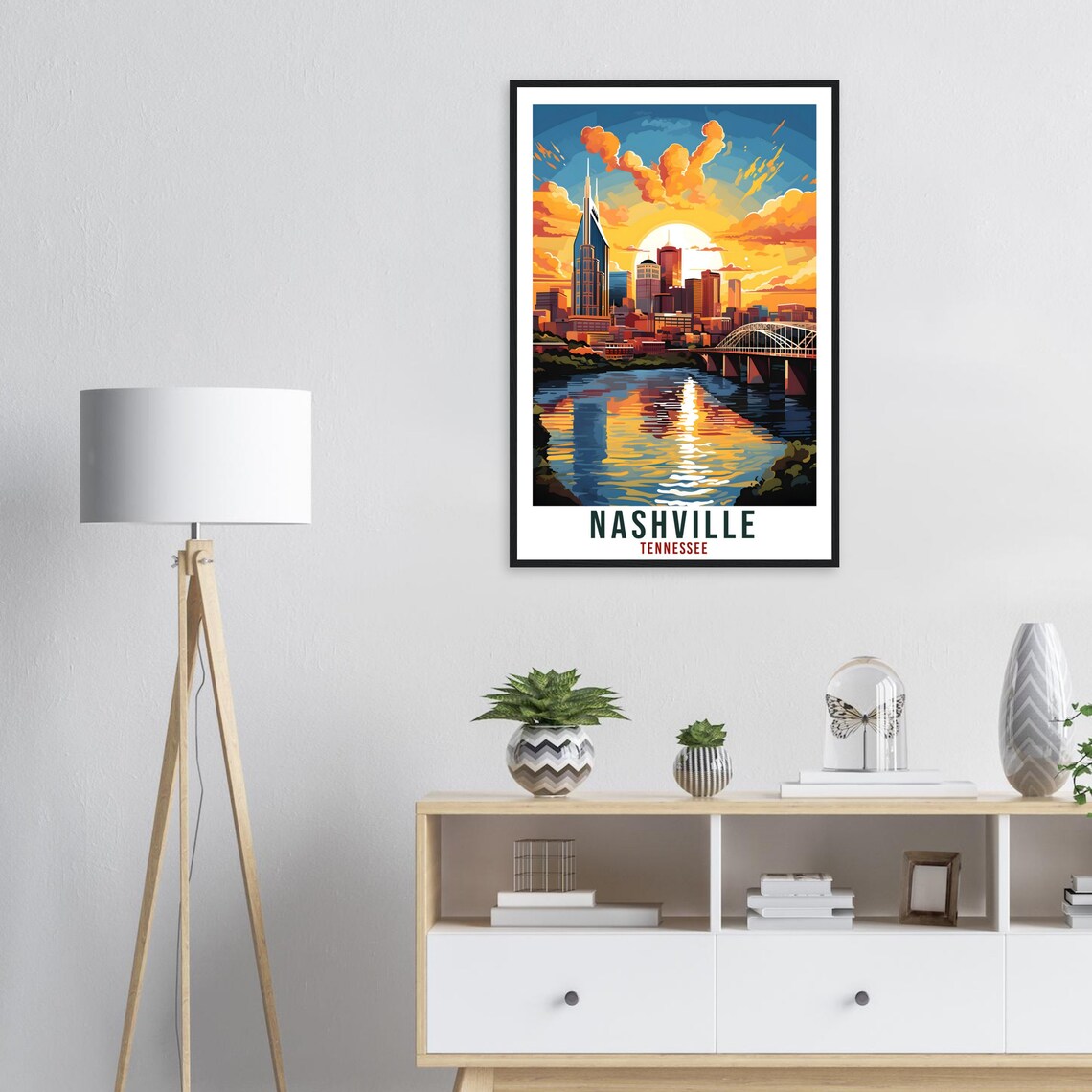 Nashville Tennessee River Skyline Sunset Bridge Travel Poster - Image 3