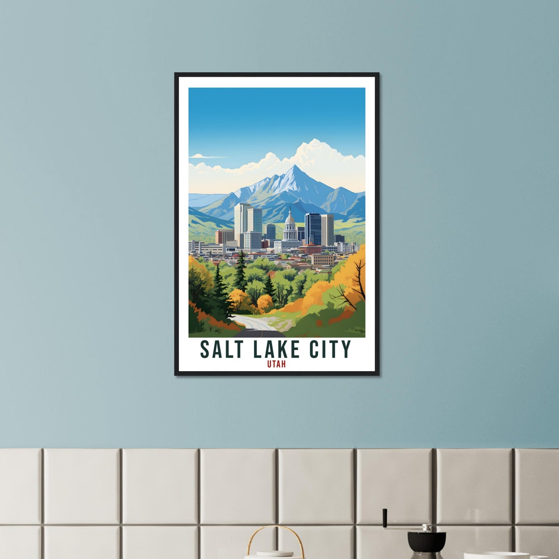 Salt Lake City Utah Skyline Wasatch Mountain Capitol Travel Poster - Image 4