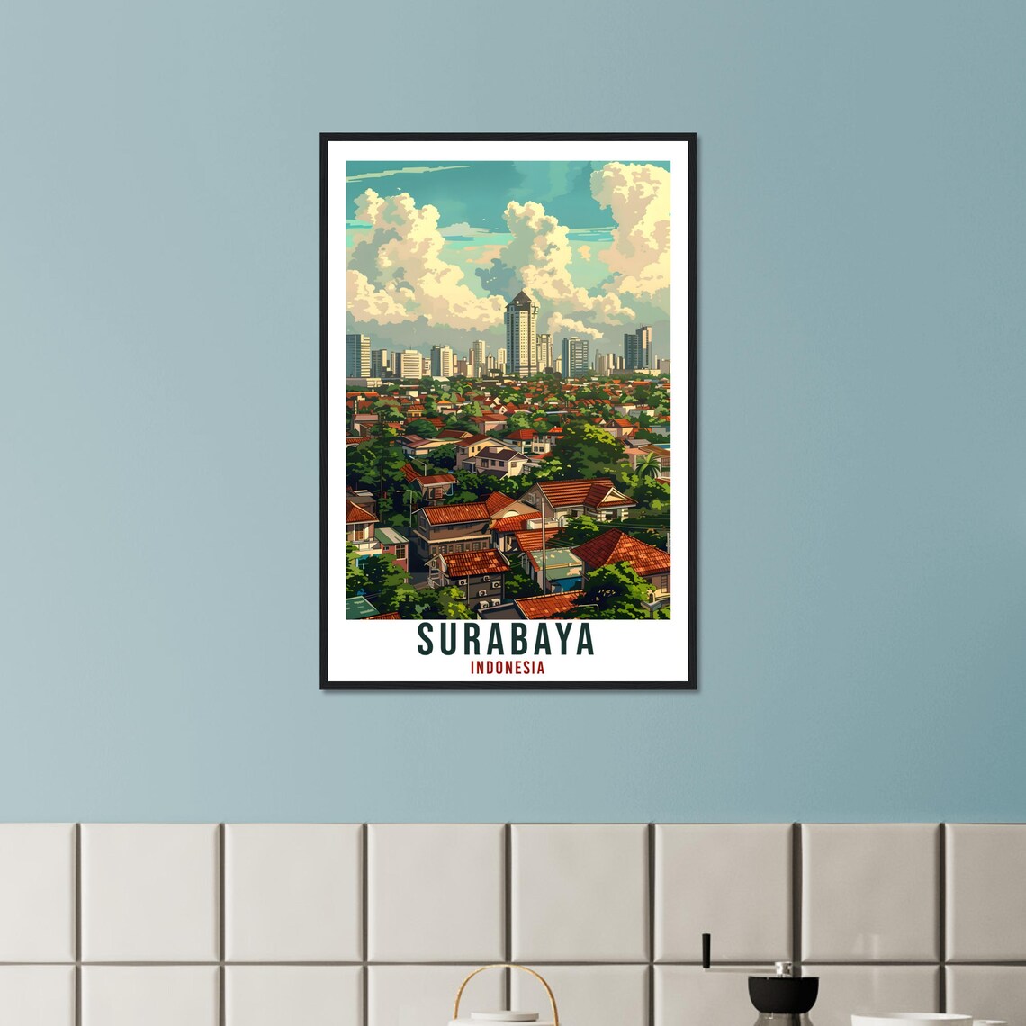 Surabaya Travel Print Wall Art Wall Hanging Home Dcor Surabaya Gift Landmark Artwork Travel Art Lovers Indonesia Surabaya Travel Poster - Image 2