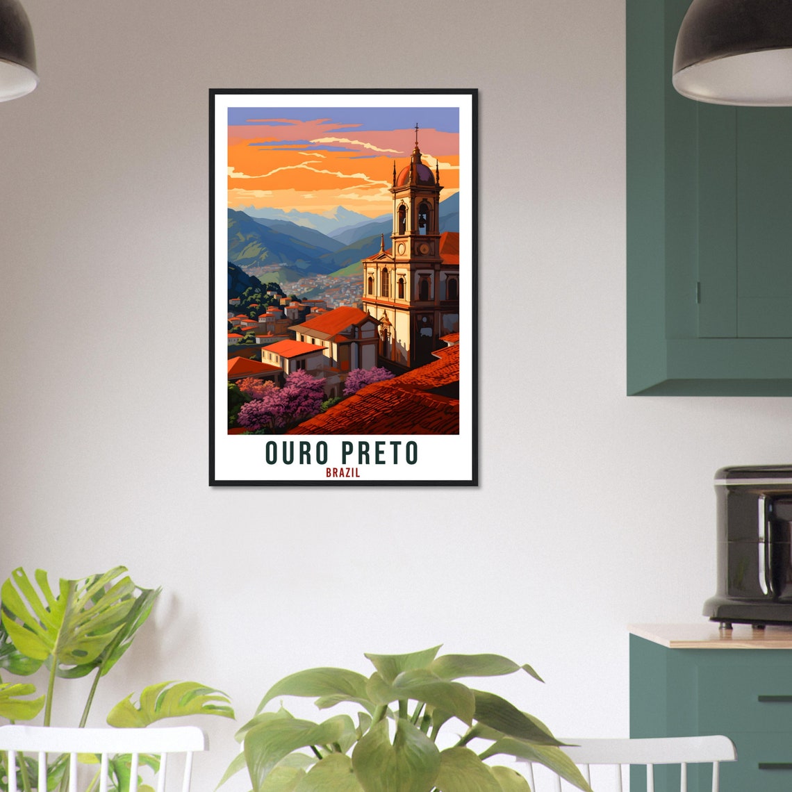 Ouro Preto Brazil Colonial Church Sunset Mountain View Poster - Image 4