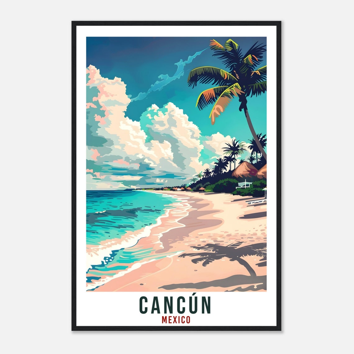 Cancun Mexico Turquoise Beach Palm Trees Vintage Travel Poster - Image 4