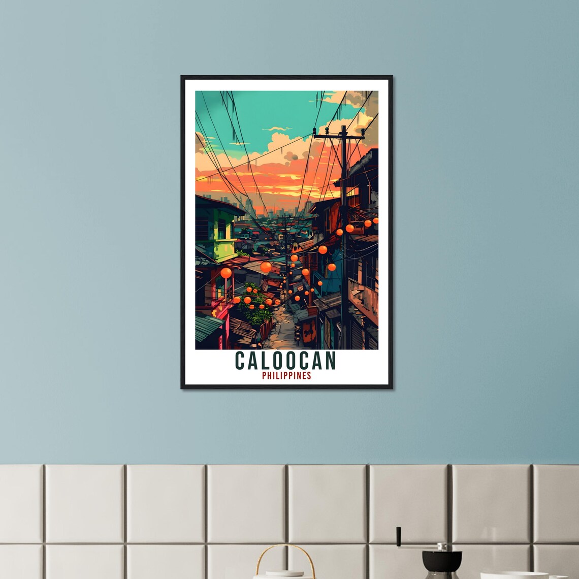 Caloocan Philippines Street Sunset Vintage Travel Illustration Poster - Image 2