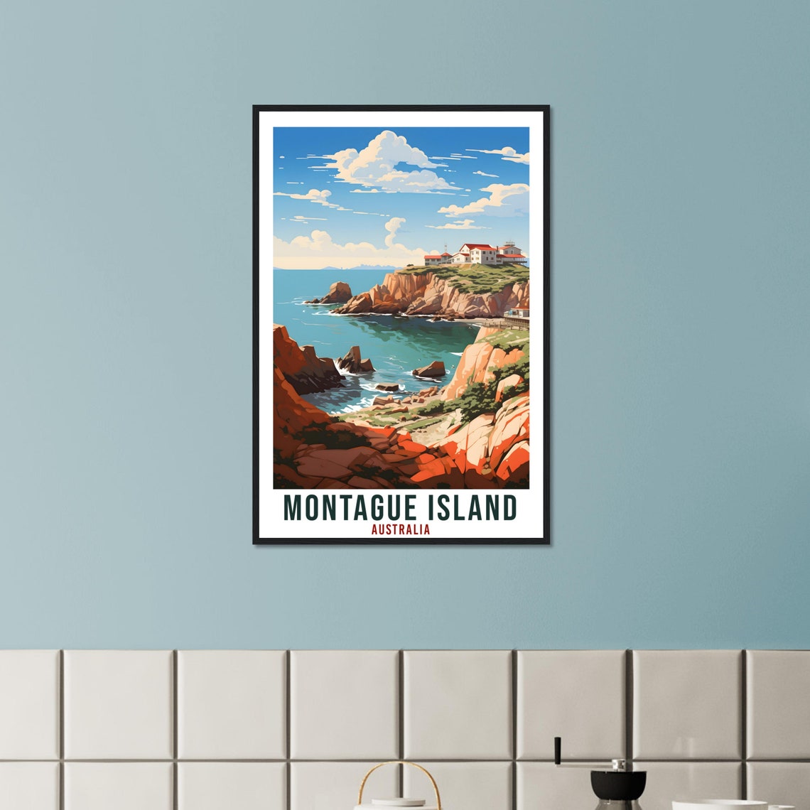 Montague Island Australia Lighthouse Cliffs Vintage Travel Poster - Image 3