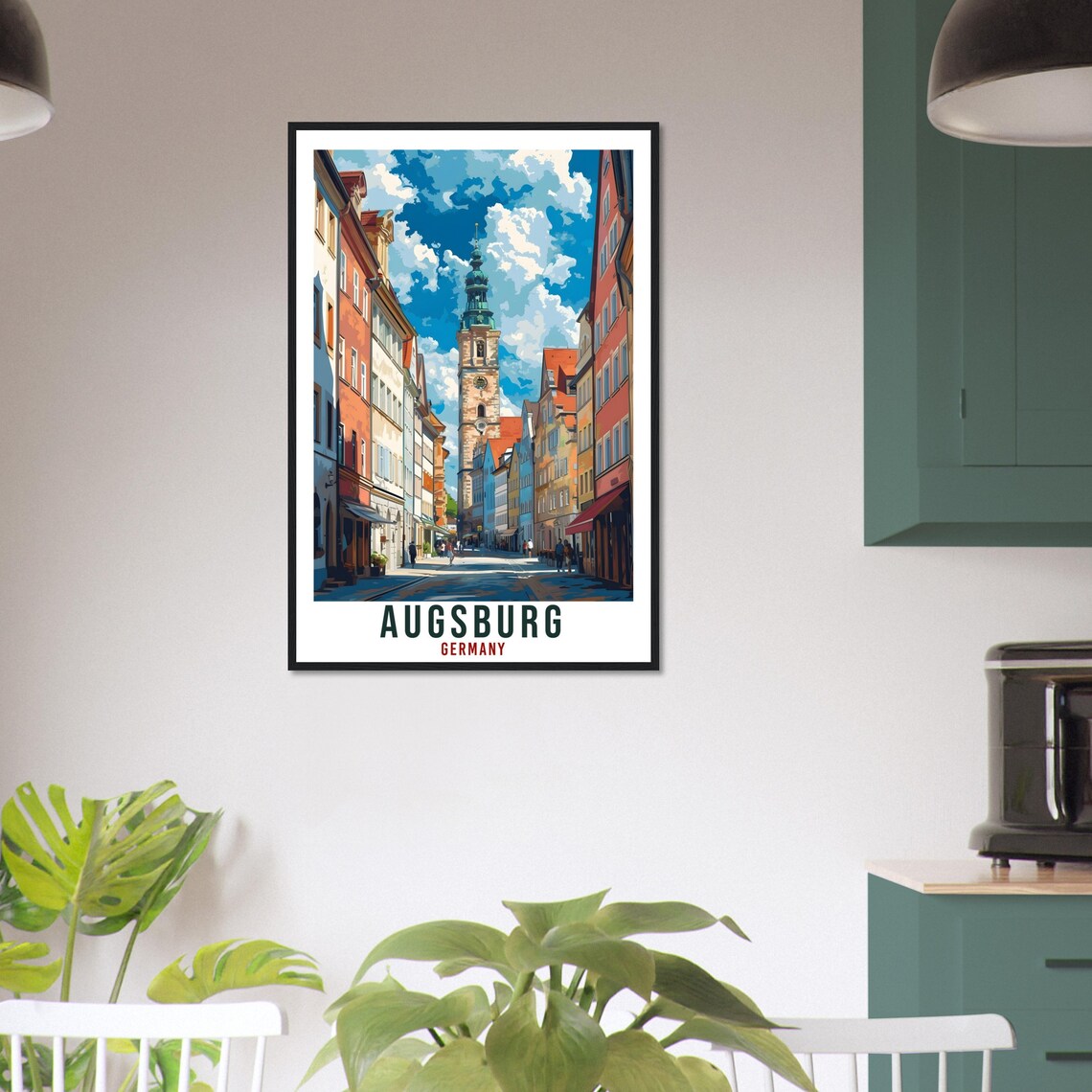Augsburg Germany Old Town Clock Tower Vintage Street Travel Poster - Image 2
