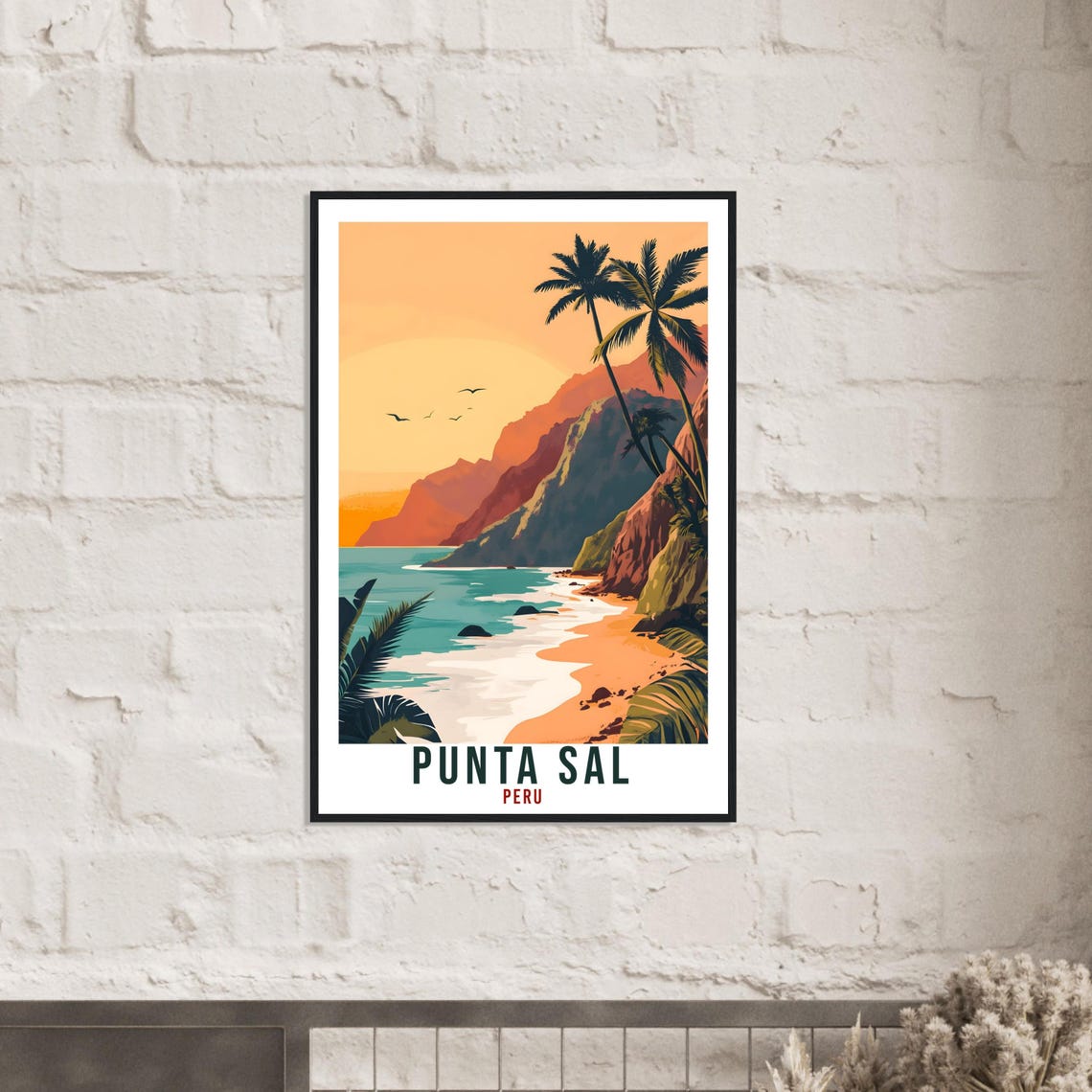 Punta Sal Peru Beach Cliffs Palm Sunset Vintage Travel Poster Ocean Art - Image 2
