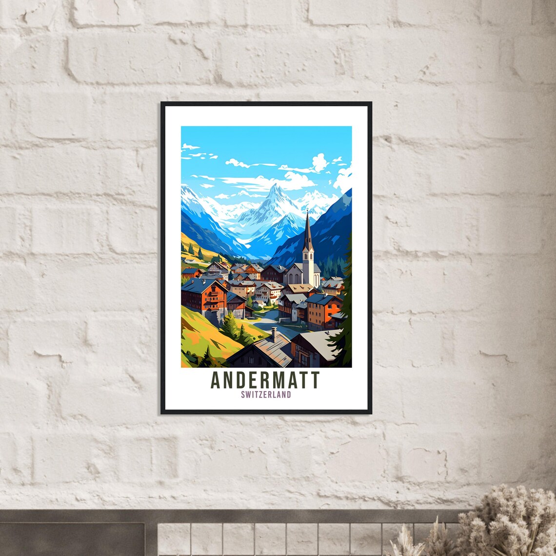 Andermatt Switzerland Alpine Village Snowy Peaks Travel Poster - Image 2