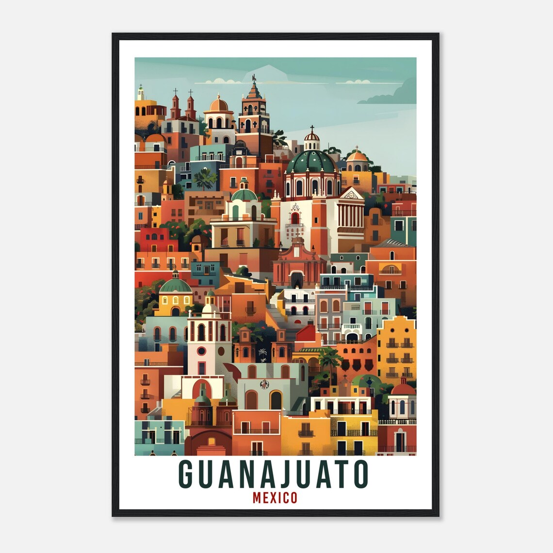 Guanajuato Mexico Illustrated Colorful Old Town Cityscape Travel Poster - Image 4