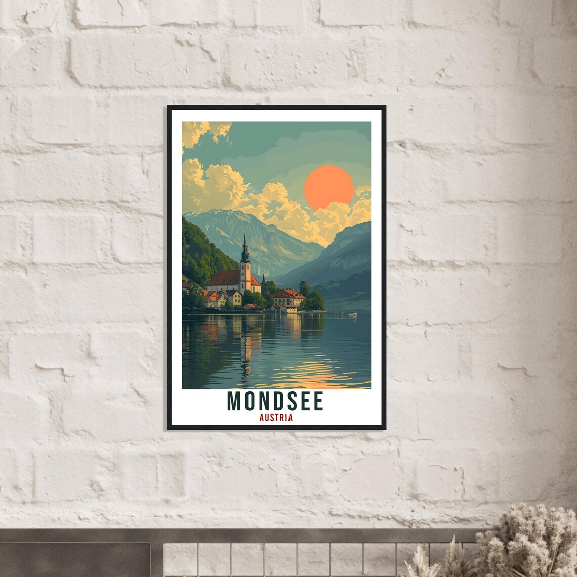 Mondsee Austria Vintage Travel Poster Lakeside Church Sunset View - Image 3
