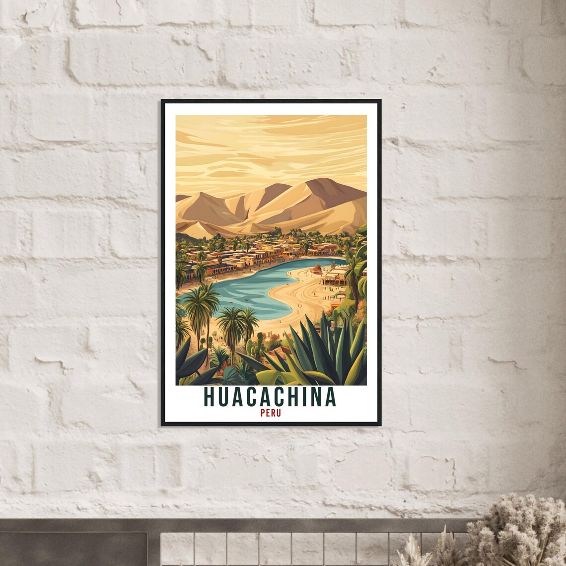 Huacachina Peru Desert Oasis Lagoon Palm Dunes Vintage Travel Poster Art - Image 2