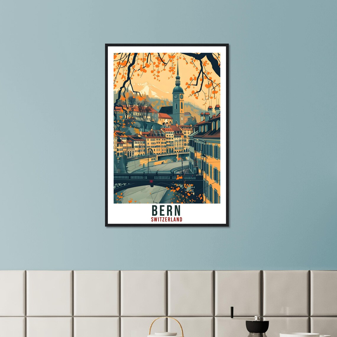 Bern Switzerland Old Town Clock Tower Bridge Vintage Travel Poster Art - Image 2