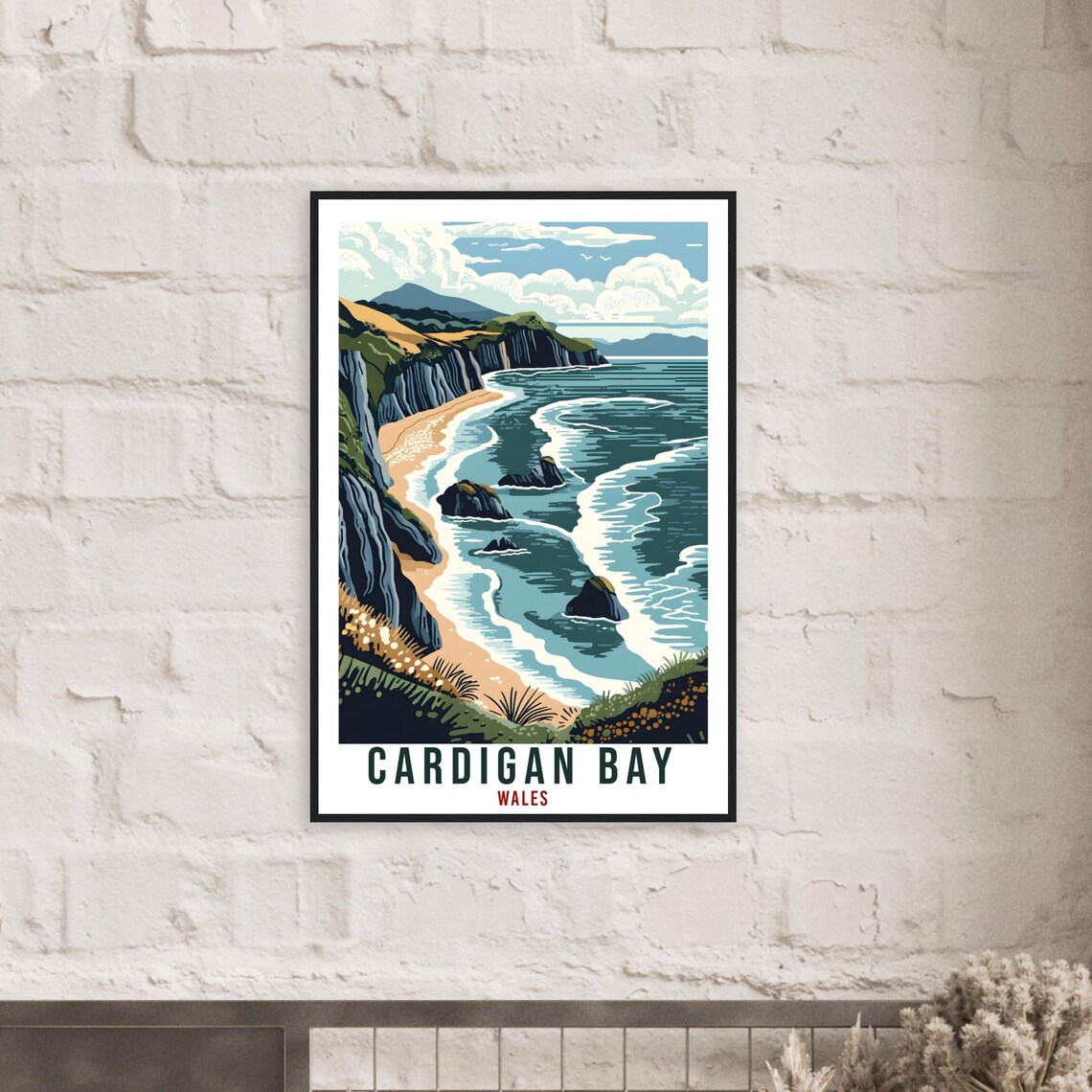 Cardigan Bay Wales Travel Poster Cliffs Sea Beach Vintage Artwork - Image 2