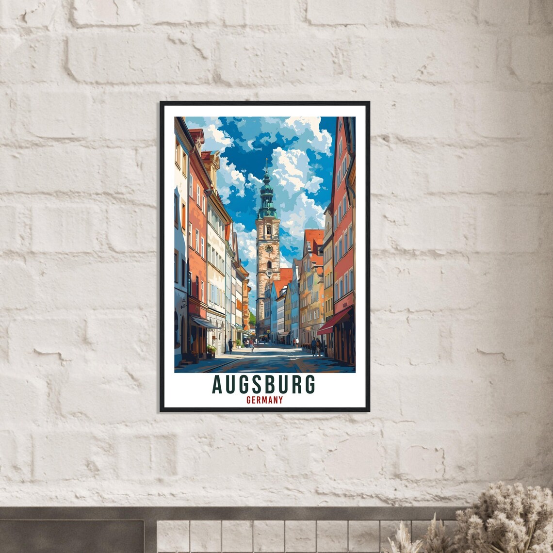Augsburg Germany Old Town Clock Tower Vintage Street Travel Poster - Image 3