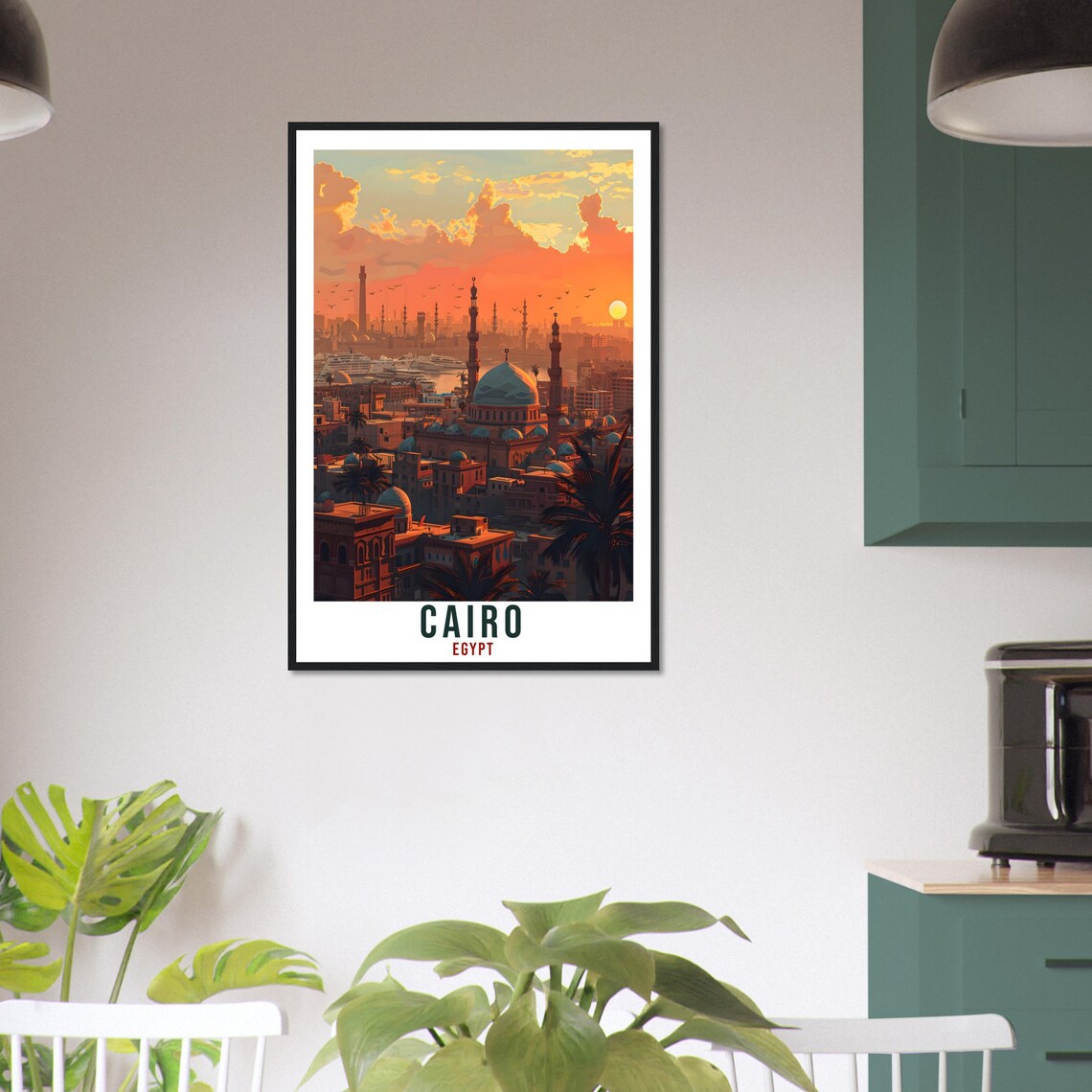 Cairo Egypt Mosque Domes Minarets Orange Sunset City Travel Poster - Image 2