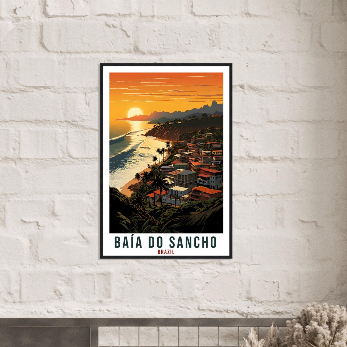 Baia do Sancho Brazil Golden Sunset Beach Cliffs Coastline Poster - Image 2