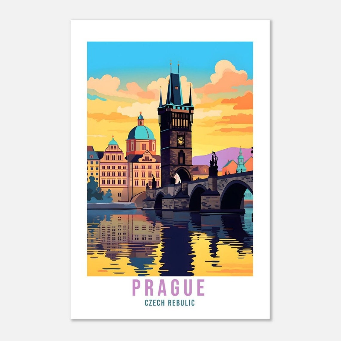 Prague Travel Poster Czech Republic Travel Print Vintage Prague Bridge Travel Print Wall Hanging Home Decor World Travel Art Prague Gift